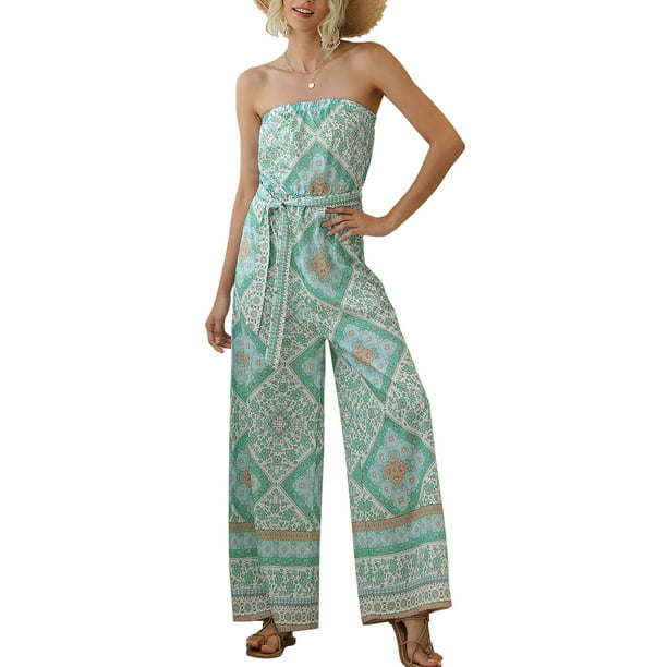 Vintage Ruffle Plain Floral Printed Off Shoulder Jumpsuits Casual Wide Leg Rompers with Pocket 